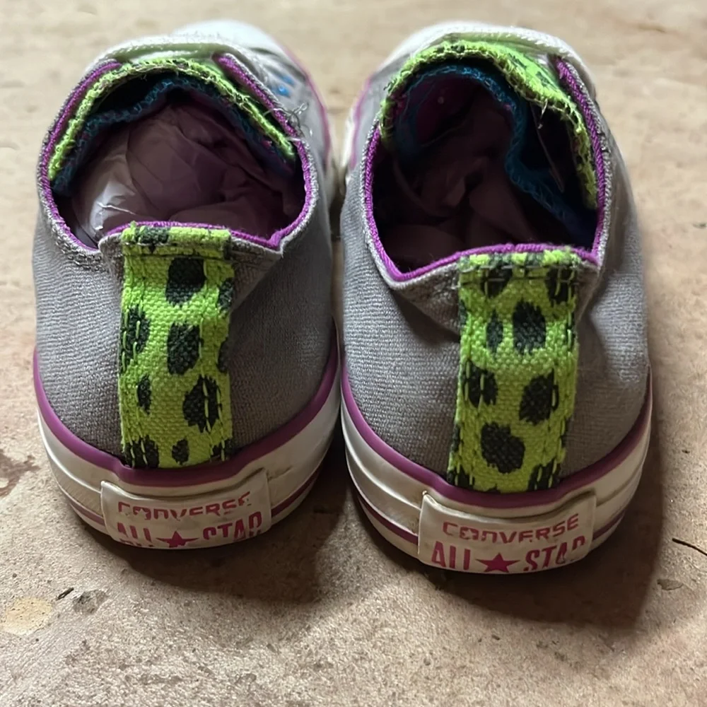 Converse All Star Shoes Gray Neon Animal Print Double Tongue Junior Size 3